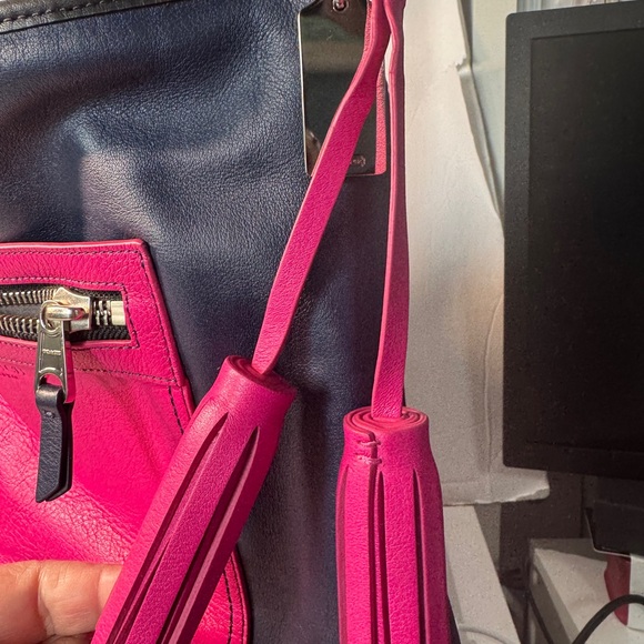 Coach legacy color block leather pink blue navy brown tassels shoulder bag - Picture 9 of 16